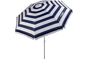 AKTIVE Ombrellone da spiaggia, Ø180 cm, con filtro UV 50, palo Ø22-25 mm, con borsa per il trasporto, Ombrellone da spiaggia pieghevole, stampa a righe nautiche, Spiaggia