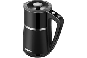 WANNYTON Czajnik elektryczny ze stali nierdzewnej 1,7 l z regulacją temperatury (40-100°C), 2200 W, bez BPA, cyfrowy wyświetlacz, gniazdo 360°, funkcja utrzymania ciepła, automatyczne wyłączanie,