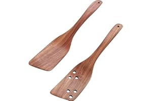 Muso Wood Łopatka do patelni, zestaw 2 sztuk, 31,5 x 7 cm, z litego drewna tekowego, odporna na wysokie temperatury, antybakteryjna, wytrzymała łopatka, ścięta krawędź