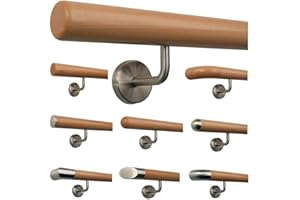 TIBU Bukowa poręcz schodów, poręcz 30 - 500 cm, wykonana z jednego kawałka, z uchwytem, podpórką i obrobionymi końcami / długość 40 cm, z 2 uchwytami i końcówką: promień frezowany