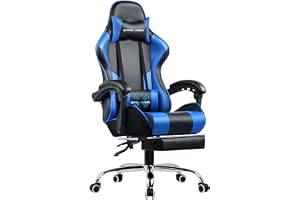 GTPLAYER Spelstol, massage ergonomisk datorstol med fotstöd och ländryggsstöd justerbar spelstol med 360° svängbart säte och