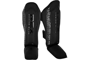 REX SPORTS Rex Boxing Shin Guard for Kickboxing, Muay Thai, MMA Fighting and Training Pads, Leg Protector, Shin Protector, Shin Instep, Shin Guard, for Martial Arts, Sparring and Boxing (Matt Black, M)
