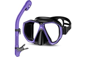 Honlanor Snorkel Set, Snorkel Dry Top Snorkeling Gear for Adult, Panoramic View Anti-Fog Mask, Dry Top Snorkel and Gear Bag, Man Woman Snorkel Gear for Swimming Training Snorkeling Diving, Purple