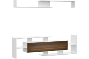 HOMCOM Muebles de Salón Conjunto Muebles de TV para Televisiones de Pared hasta 65" o de Pie hasta 40"con Mesa para Televisor 153,6x25x42 cm y Estante de Pared 150x14,5x16,3 cm Blanco y Marrón