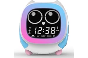 iTOMA Addo Despertador para niños, Lámpara de noche para simulación amanecer/atardecer, Crecimiento entrenador reloj para niños, Sonidos del sueño ruido blanco Reloj despertador Búho CKS912