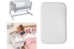 BUY ALL HERE Next2Me Bedside Crib Mattress for Chicco & Tutti Bambini Next to Me Bedside Crib - Washable Hypo-Allergenic - Removable Quilted Cover - Extra Thick - Size 83 x 51 x 7.5