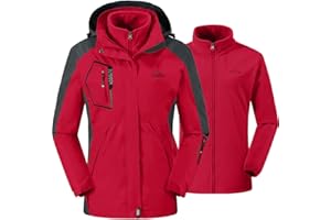 donhobo Damen Outdoor 3-in-1 Skijacke mit Fleecejacke wasserdichte Regenjacke Winddicht Warm Winterjacke Doppeljacke Funktionsjacke mit Abnehmbare Kapuze