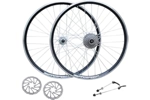 Madspeed7 700c 28” (ETRTO 622x19) Hybrid Bike Wheel Set + 8 speed Freewheel (13-32t) + 160mm Disc Rotors - Sealed Bearings (6 Bolt) Disc Brake Hubs (Very Smooth Hubs) - Double Wall - 32x Spokes