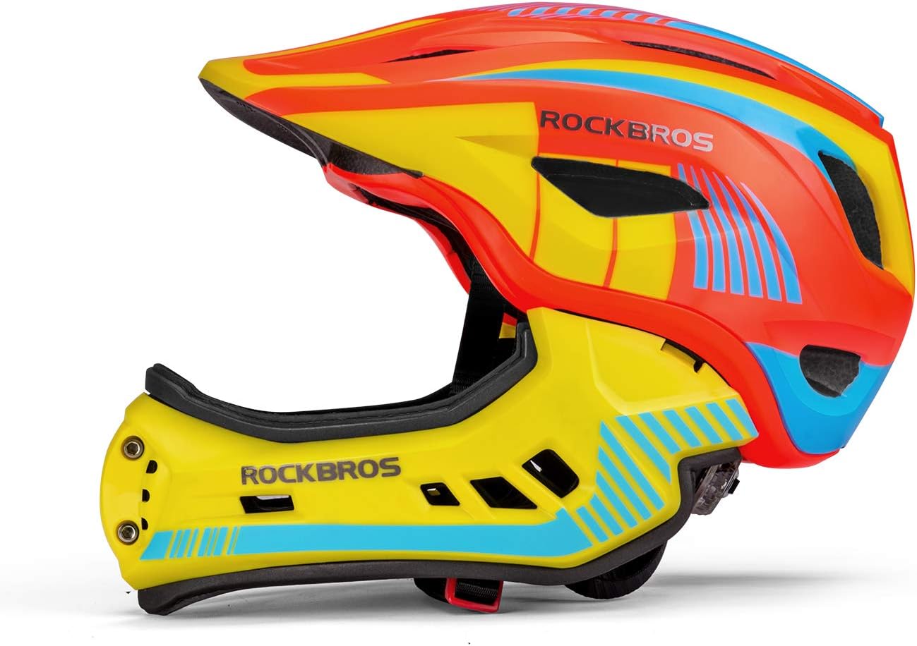 ROCKBROS Casco Integral Niños Mentonera Desmontable, Casco Ajustable Protección Cabeza para MTB BMX Ciclismo