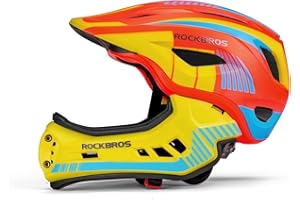 ROCKBROS Casco Bambino Integrale per Bici, Caschetto Bicicletta per Bambini Bimbi, per MTB, BMX, Protezione Sicurezza con Mento Rimovibile, Certificato CE, Dimensioni Regolabili