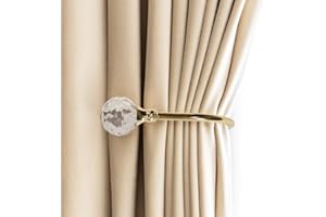 PHOEWON 2 Pack Curtain Holdbacks Acrylic Crystal Ball Curtain Tie Backs U Shaped Metal Curtain Holdbacks Wall Mounted Curtain Hook backs (Small, Gold)