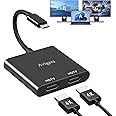 USB C to Dual HDMI Adapter, HDMI Splitter for Dual Monitors, USB C to Dual Monitor Adapter Multiport, Dual HDMI Adapter for 2 Monitors for usb c portlaptop and tablet(Single 4K@60Hz and Dual 4K@30Hz)