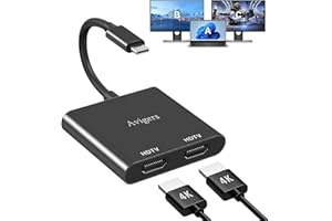 AVIGERS Splitter HDMI, USB C vers Dual HDmi Adapter 4K@60Hz, Switch Hdmi 2 Sorties, USB C to hdmi Splitter Extended Display pour Ordinateurs Portables, Tablettes, etc (Seul HDMi 4K@60HZ Ou Deux HDmi 4K@30Hz)