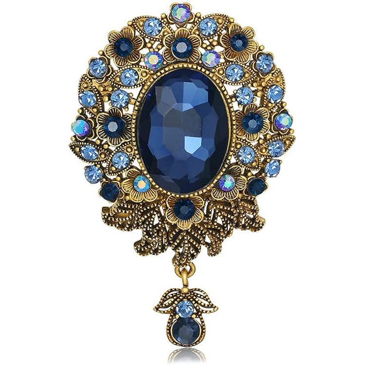 Broche Vintage Or Cœur Flèche Cristaux Vert émeraude - Occasion Très Bon état