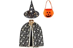 JACKCELL Jeackcelle Kinder Halloween Kostüm, Wizard Cape Witch Umhang mit Hut, Kürbis Candy Bag, Zauberer Mantel mit Requisiten für Jungen Mädchen Cosplay party