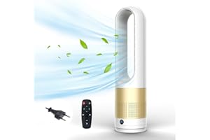 Kouamor 18" Ventilateur Sans Pale, Ventilateur Colonne Silencieux, Ventilateur De Sol Oscillant à 80, Avec Minuterie 8 Heures, TéLéCommande, éConomie D'éNergie, Pour Chambre à Coucher, Bureau (A)