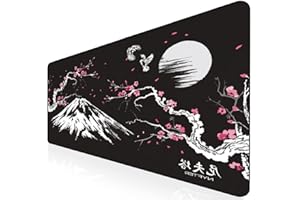 Nyfter - 3XL Gamingowa podkładka pod mysz Sakura, czarna, 1200 x 600 mm, Premium Fuji podkładka pod mysz, duże zszyte krawędzie, trwała, z high-end Glide i antypoślizgową podkładką pod mysz Speed