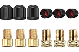 UKBUYQC 12-Pack Brass Presta Valve Adapter with Tyre Valve Caps, Bike Valve Adapter, Presta to Schrader Adapter for Bicycles, Bike Accessories