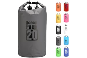 MORAINJAY 20L Borsa Impermeabile,Grigio Waterproof Zaino Impermeabile Sacco Impermeabile con Tracolla Regolabile,2L/5L/10L/15L/20L/30L Dry Bag per Outdoor Sport Acquatici,Barca, Pesca, Rafting, Nuoto