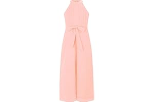 winying Salopette Combinaison Filles Mariage Soirée Cocktail Mousseline de Soie Bodysuit Pantalon Haut Strass Body Taille Haute Jumpsuit Danse Ballet Jazz 4-14 Ans