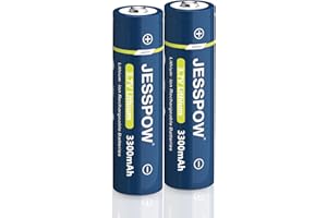 JESSPOW 3.7V Rechargeable Battery，3300mAh Large Capacity Button Top Batteries for Headlamp, LED Flashlight，Doorbell （2 Pack）