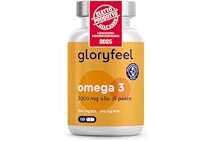 GLORYFEEL Omega 3 2000mg, Eletto PRODOTTO DELL'ANNO 2025, 1000mg EPA + 500mg DHA, Olio di Pesce Omega 3, 120 Capsule, in Forma Trigliceridi Riesterificati, Integratore Omega 3, Fonte di Acidi Grassi Essenziali
