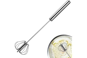 HUDHOWKS Hand Push Whisk, Spinning Whisk, Semi-Automatic Hand Push Stirrer Stainless Steel Egg Whisk, Multifunctional Push Whisk Mixer, Rotating Egg Beater Milk Frother for Whisking Blending