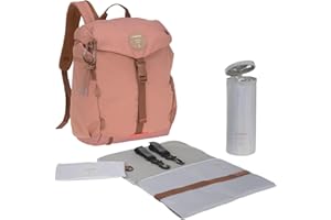 LÄSSIG Baby Wickelrucksack mit Wickelunterlage, Kinderwagenbefestigung, Flaschenwärmer wasserabweisend nachhaltig produziert/Outdoor Backpack, rust, 1 Stück (1er Pack)