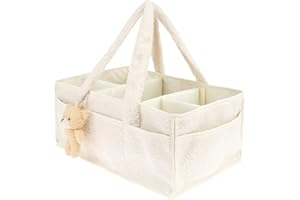 SHAOJIAN Nappy Caddy, Baby Diaper Caddy Organizer, Stylish Storage Basket for Newborn Essentials and Diaper Changing, Gift for Baby Shower List, 38x25.4x17.8cm Nappy Caddy with Removable Dividers (beige)
