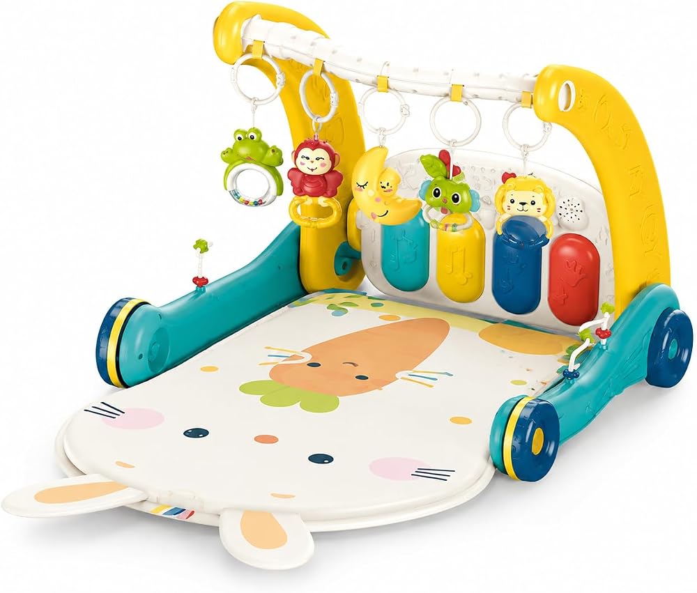 Vardem Piyanolu 2’si 1 Arada Bebek Yürüteci ve Tavşan Desenli Mavi Oyun Halısı, Müzikli Aktivite Oyuncağı BIB-6015