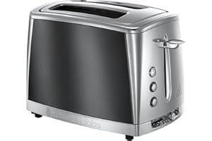 Russell Hobbs 2 Slice Luna Toaster with faster toasting Technology (6 Browning levels, Defrost/Reheat/Cancel function, Lift & Look feature, Removable crumb tray, Cord storage, 1500W) Grey 23221