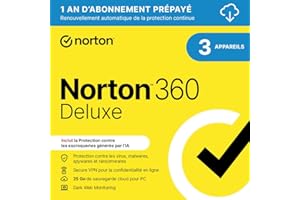 Norton 360 Deluxe 2026 |3 Appareils | 1 An d'Abonnement en renouvellement automatique |Téléchargement