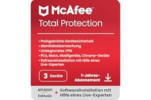 McAfee Total Protection 2024 + Neue Gerätekonfiguration | Amazon exclusiv | 3 Geräte | Virenschutz- und Internet-Sicherheitssoftware | inkl. Unlimited VPN | 1-Jahres-Abonnement | Download-Code|