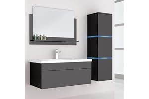 Home Deluxe - Badmöbel-Set - WANGEROOGE Big Schwarz - Large - inkl. Waschbecken und komplettem Zubehör - Breite Waschbecken: ca. 80 cm | Badezimmermöbel Waschtisch Badmöbelset