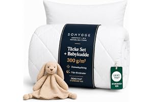 SOHYGGE Pack Barntäcke 100 x 135 + Kudde 35 x 55 cm – för säng 70 x 140 cm – ultramjuk – 4 säsonger – tvättbar vid 60 °C – Oe