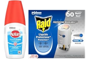 Autan e Raid Protezione Completa, Antizanzare, Autan Family Care Vapo 1 Confezione da 100 ml, Raid Liquido Elettrico Protezione, 1 Base e 1 Ricarica