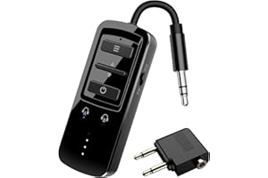 YOCOWOCO Airplane Bluetooth 5.2 Transmitter Receiver for 2 AirPods or Headphones, Wireless Audio Adapter for Plane, TV, Gym, Travel, Compatible with 3.5mm Aux Jack on Car and Home Stereo (Black)