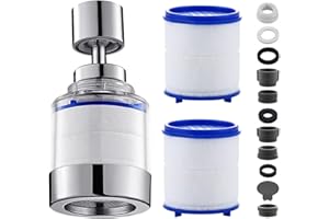 posionks 1 Pièce Filtre Robinet Anti Calcaire Rotatif À 360° Filtre Robinet Cuisine Purificateur Filtre Anti Calcaire Robinet avec 2 éLéments Filtrants En Coton PP pour Cuisine Maison, Salle Bain