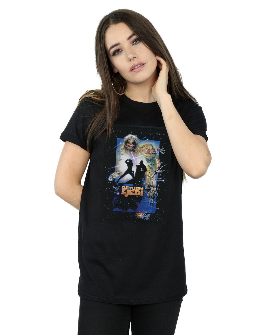 Star-Wars-Damen-Episode-VI-Movie-Poster-Boyfriend-Fit-T-Shirt-Schwarz-Small
