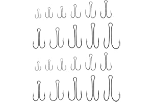 SG Store Lot de 55 Hameçons de Pêche Doubles #1-#3/0 en Acier à Haute Teneur en Carbone avec Tige Ouverte Et Barbelée pour Eau Salée Et Eau Douce