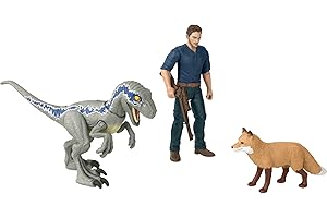 MATTEL Jurassic World Dominion Human & Dino Pack Owen & Velociraptor Beta e accessori, action figure autentiche, articolazioni mobili, dai 4 anni in su