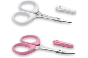 PAFASON Curved Straight Stainless Steel Eyebrow Scissors Eyelash Scissors with Safety Cover