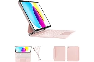 RAYMCRAFT Étui Clavier pour iPad 11e Génération (A16, 2025)/10e Génération, Magic Keyboard 2022, Touches Rétroéclairées à Ressort, Surface Anti-Taches, Pavé Tactile Multipoint, Rose