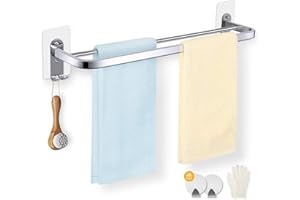 ‎MENNYO Handtuchhalter Ohne Bohren, MENNYO Handtuchhalter Bad 58 cm Wand Montage Badetuchhalter Handtuchstange aus Edelstahl mit Haken Doppelt Badezimmer Küche - 2 Kleinen Haken (Silber)