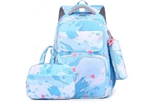 Amythe Mochila Escolar para Niñas Adolescentes 7-14 Años, 3 Piezas con Bolsa Térmica y Bolsa para Bolígrafos, 32 litros, Nylon, Ideal para Primaria y Secundaria Colegio, Azul
