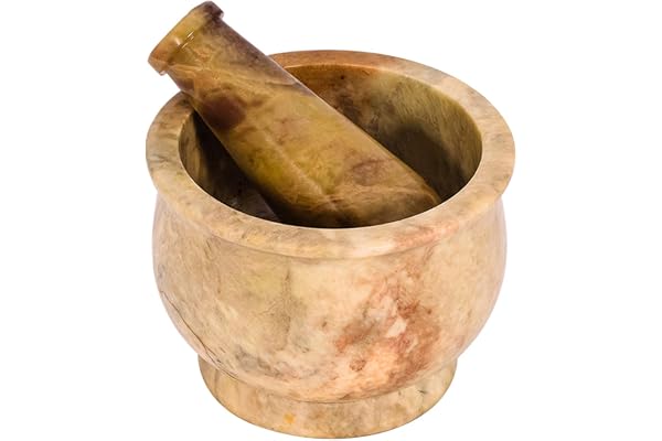 Divit Shilp Mortier et Pilon, en Pierre Dure polie résistante, broyeur en Pierre Naturelle pour Les épices, Les pâtes, Les Herbes, l'assaisonnement, etc. (Haldi)