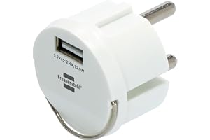 Brennenstuhl USB-laddningsadapter (USB-laddare för inkoppling i ett vägguttag, 2,4 A, kompatibel med IP44-uttag och kabeltrummor från Brennenstuhl, platt design)