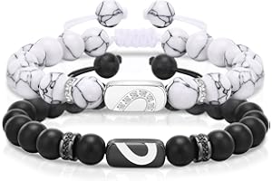 TEMPBEAU Couples Bracelet Cadeau Femmes Hommes : 2pcs Personnalisé Gravure Couple Bracelets Perles Amitié Bracelet Réglable pour Couple Hommes Femmes Famille Ami