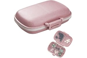 FOUEWS confezione da 1 organizer per pillole da viaggio, custodia portatile per pillole con 8 scomparti, piccola scatola per pillole per borsa tascabile portatile per medicine e vitamine, rosa