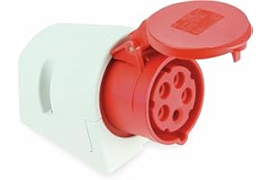 as - Schwabe CEE prise murale courant fort - 400 V / 32 A prise murale avec couvercle à charnière - prise à 5 pôles - idéal pour l'intérieur/extérieur - IP44 - blanc I 60432